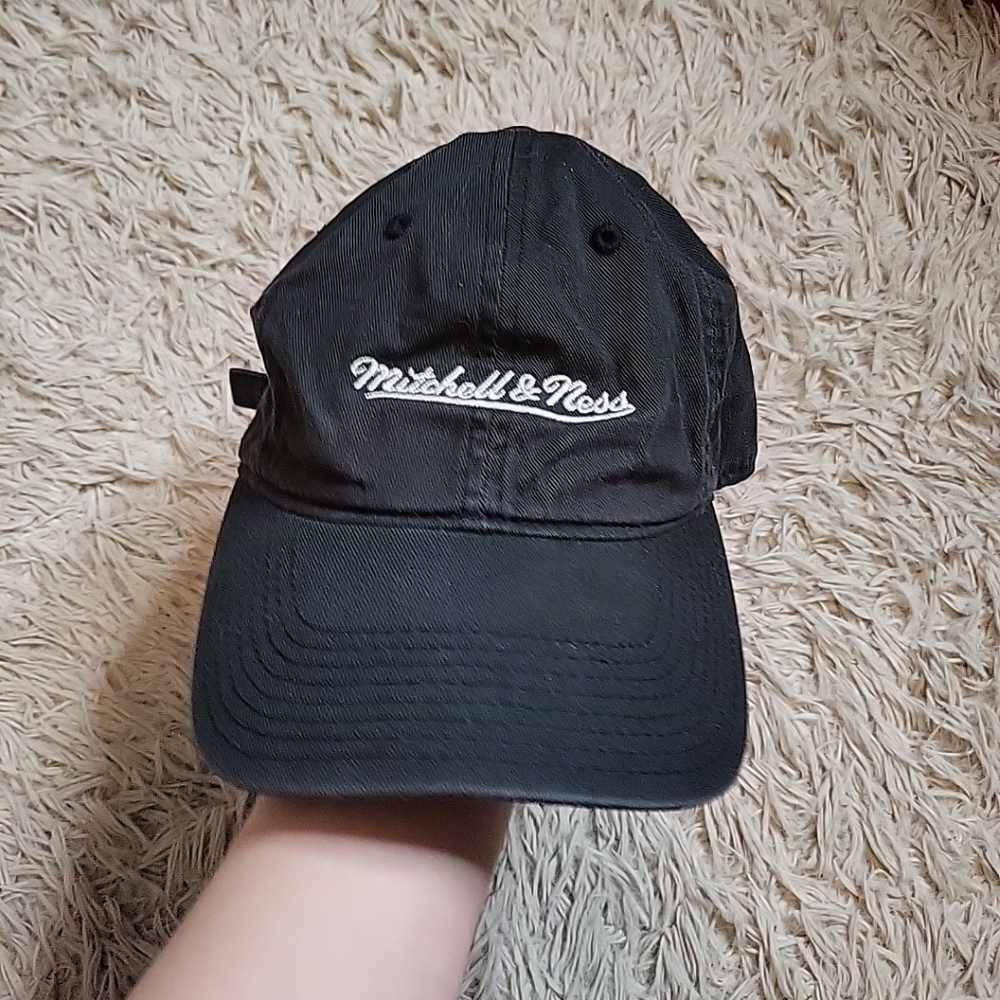 Mitchell & Ness Hat Baseball Cap Washed Black & White Faded Adjustable Back